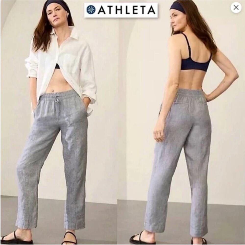 NEW Athleta Retreat Linen Ankle Pants Womens Small High Rise Breezy Minimalist